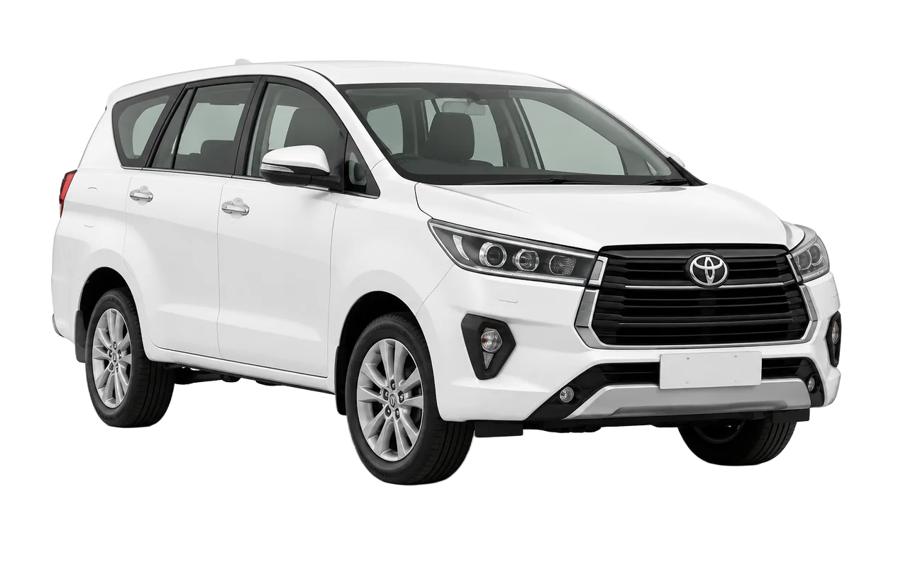Brand new white Toyota Innova Crysta MPV with no number plate